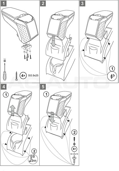 Armrest RATI Armster 2 with adapter, black, VW Golf V, 2004-2010 .