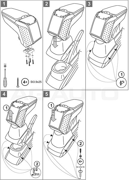 Armrest RATI Armster 2 with adapter, black, VW Polo V, 2009-2017 .