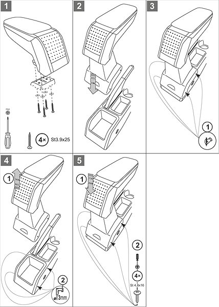 Armrest RATI Armster 2 with adapter, black, VW Polo VI, 2017- , .