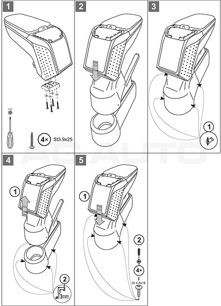 Armrest RATI Armster 2 with adapter, black, VW Up!, 2011-2019 .