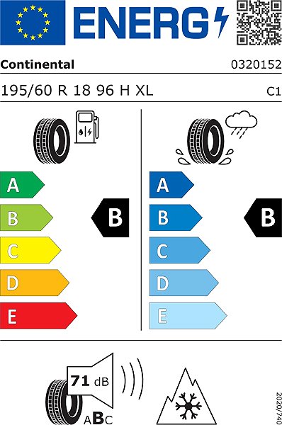 Celoročná pneumatika Continental AllSeason Contact 2 195/60 R18 XL 96 H Energetický štítok