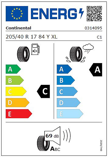 Letná pneumatika Continental UltraContact 205/40 R17 XL FR 84 Y Energetický štítok