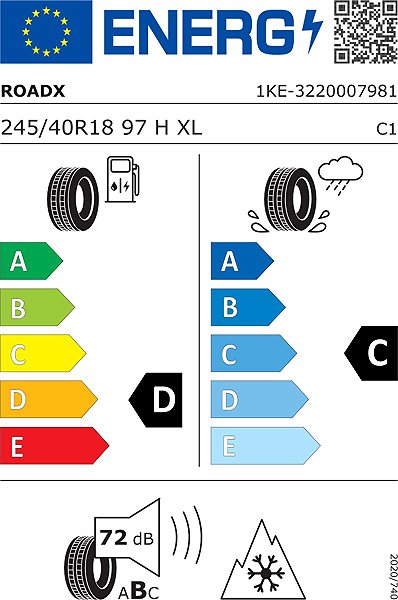 Zimná pneumatika RoadX RXFrost WU01 245/40 R18 97H XL Zimná Energetický štítok