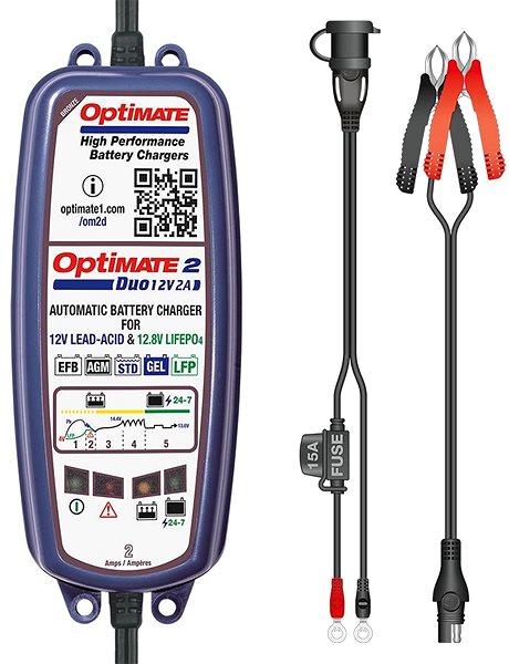 Autó akkumulátor töltő TECMATE akkumulátortöltő OPTIMATE 2 DUO TM550, 12V / 12.8, 2A ...