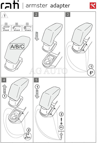Armrest RATI Armster 2 with adapter, black, Fiat 500e II, 2020- , .
