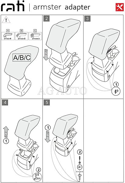 Armrest RATI Armster 2 with adapter, black, Ford C-MAX, 2010-2019 .