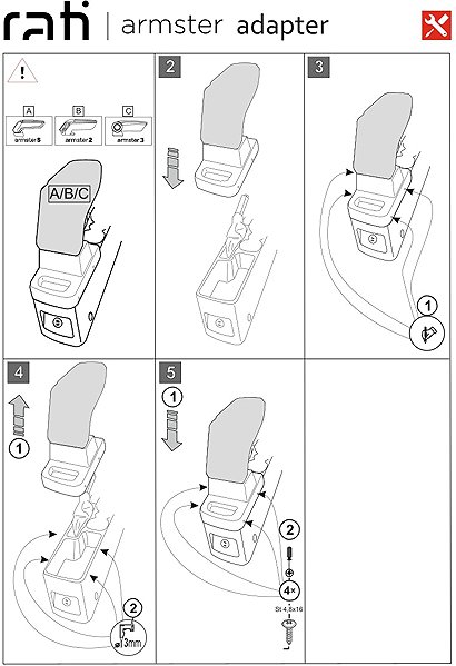 Armrest RATI Armster 2 with adapter, black, Ford Courier Transit/Tourneo, 2023- , .