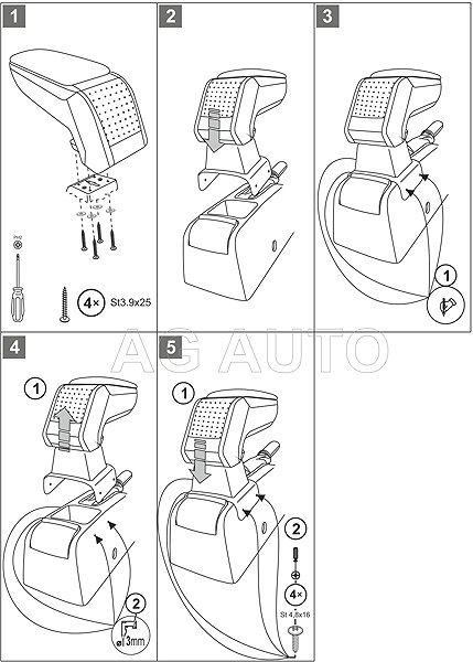 Armrest RATI Armster 2 with adapter, black, Opel Astra G, 1998-2010 .