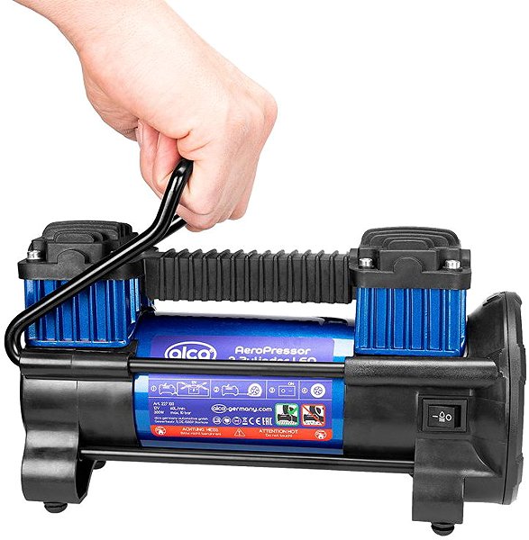 Compressor Alca AeroPressor 12 V, 10 bar, two-cylinder compressor with LED lighting.