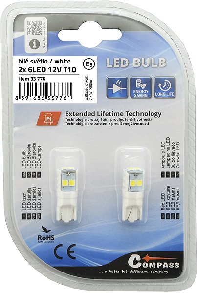 LED autóizzó Compass LED izzó, 6LED 3030, 12 V, T10, fehér, 2 db ...