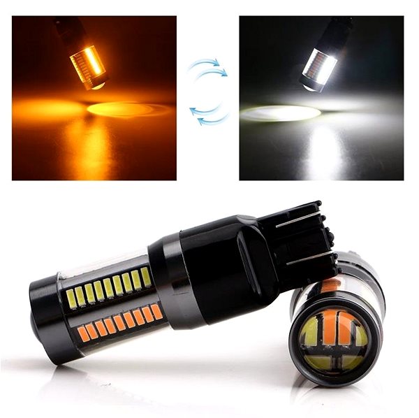 LED autožárovka Rabel W21/5W 7443 T20 dual color 66 smd 4014 oranžova bílá s čočkou USA  ...