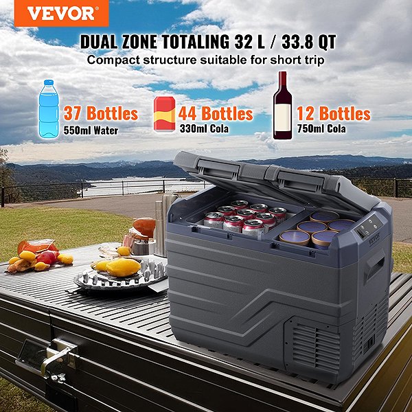 Vevor Compressor Dual Zone Car Cooler with Freezer 32L.