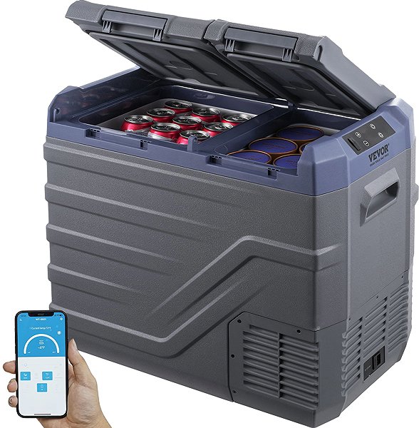 Vevor 40L dual-zone compressor car cooler with freezer.
