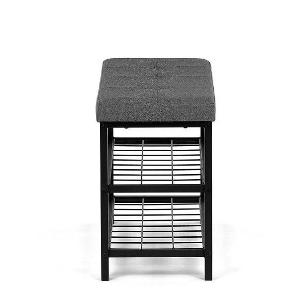 Shoe Rack Shoe rack 2 shelves, grey fabric cover, metal - black matt lacquer ...