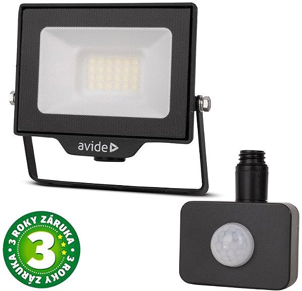 LED Reflector AVIDE Premium ultra-thin LED spotlight black 20 W 2000 lm, daytime, with motion sensor ...