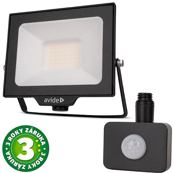 LED Reflector AVIDE Premium ultra-thin LED spotlight black 30 W 3000 lm, daytime, with motion sensor ...