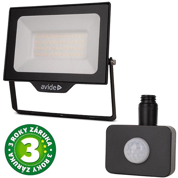 LED Reflector AVIDE Premium ultra-thin LED spotlight black 50 W 5000 lm, daytime, with motion sensor ...