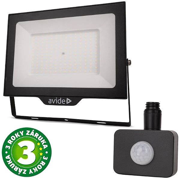 LED Reflector AVIDE Premium ultra-thin LED spotlight black 150 W 15000 lm, daylight, with motion sensor ...