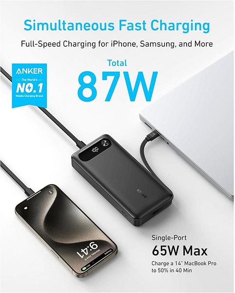 Power Bank Anker Power Bank 20000mAh 87W Built-In USB-C Cable Black ...