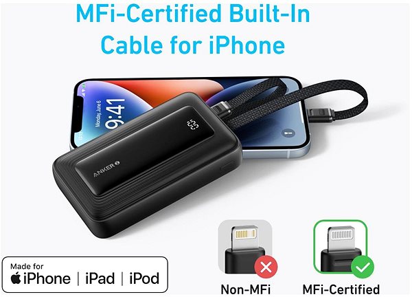 Power Bank Anker Power Bank 10000mAh 30W USB-C+L Cable Black ...