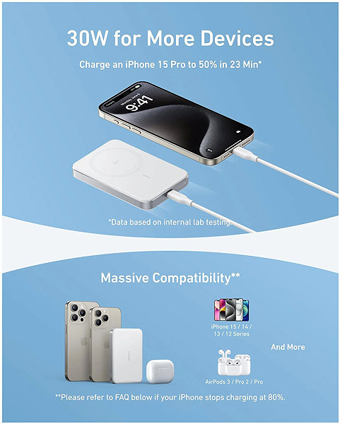Power Bank Anker MagGo Power Bank 10K, Magnetic Wireless White ...