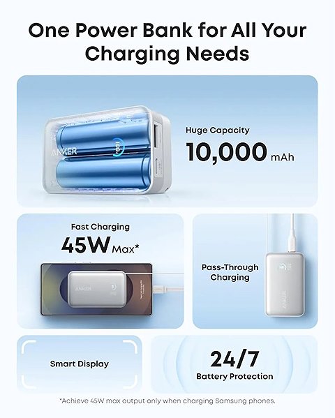 Power Bank Anker Nano 10000mAh, 45W with USB-C cable white ...