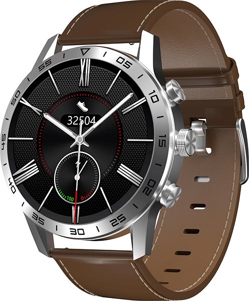 Smart Watch ARMODD Silentwatch 4 Pro, Silver with Brown Leather Strap + Silicone Strap Lateral view