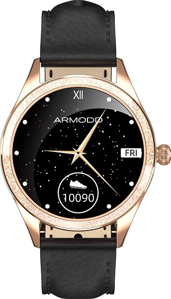 Smart Watch ARMODD Candywatch Crystal 2, Gold with Black Leather Strap Screen