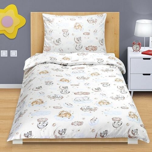 Detská posteľná bielizeň Bellatex Junior 90 / 024 zvieratka na obláčiku 140 × 200 + 70 × 90 ...