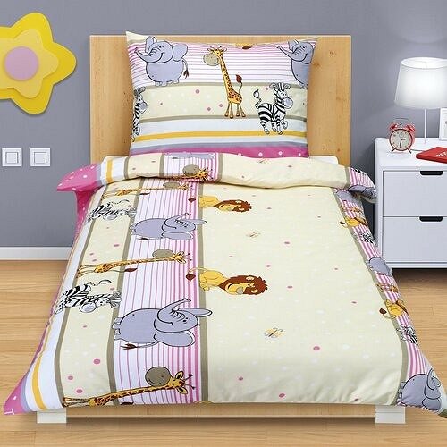 Detská posteľná bielizeň Bellatex Junior 90/037 safari, ružová 140 × 200 + 70 × 90 cm ...