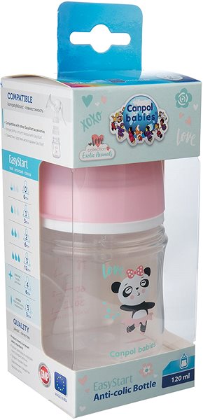 Dojčenská fľaša Canpol babies EXOTIC ANIMALS 120 ml ružová Obal/škatuľka
