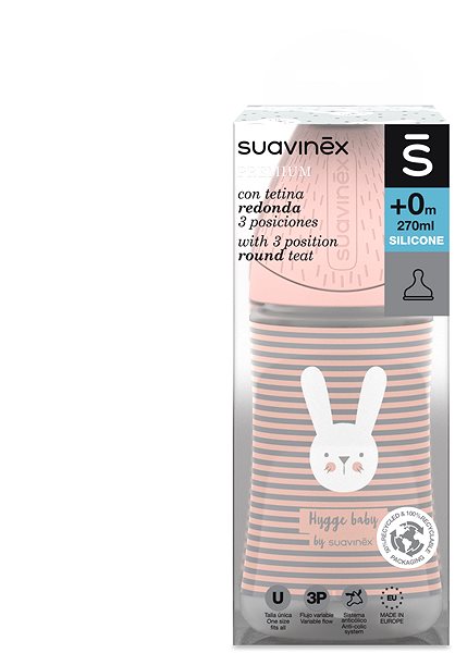 Dojčenská fľaša SUAVINEX Premium Zajačik 270 ml ružová Obal/škatuľka