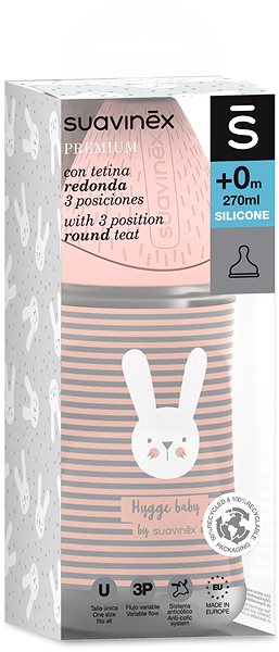 Dojčenská fľaša SUAVINEX Premium Zajačik 270 ml ružová Obal/škatuľka