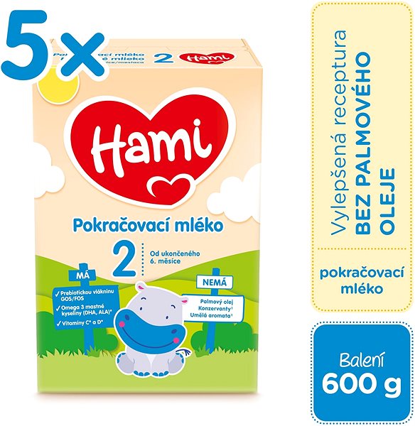 Dojčenské mlieko Hami Pokračovacie dojčenské mlieko 6 m+ (5× 600 g) Vlastnosti/technológia