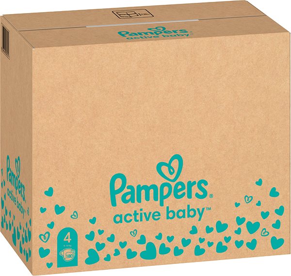 Eldobható pelenka PAMPERS Active Baby 4-es méret, Monthly Pack 180 db Elülső oldal - 3D