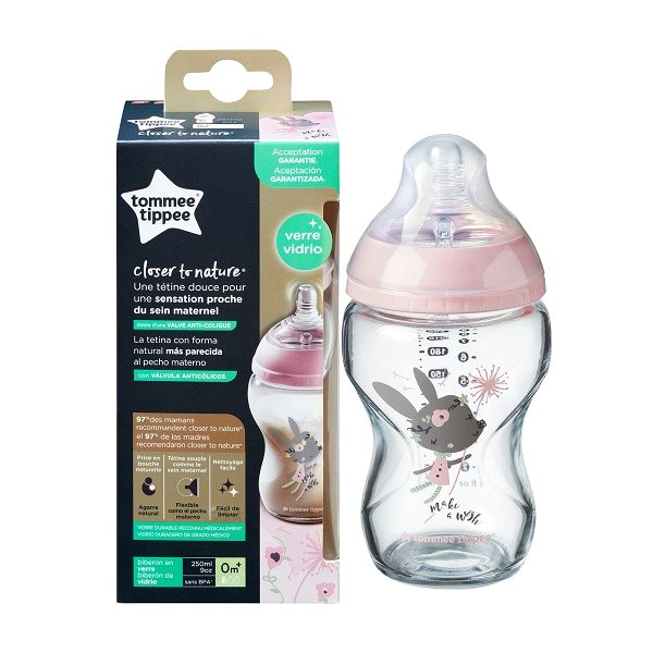 Dojčenská fľaša Tommee Tippee Dojčenská fľaša C2N 250 ml sklenená – Pink, 0 mes.+ ...