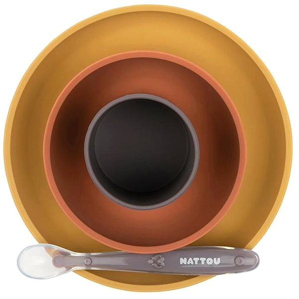 Jedálenská súprava Nattou sada jedálenská silikónová 4 ks hnedo-terakotová bez BPA ...