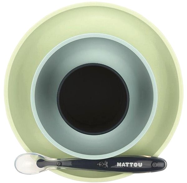 Jedálenská súprava Nattou sada jedálenská silikónová 4 ks zeleno-modrá bez BPA ...
