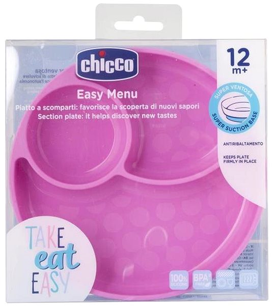 Gyerek tányér Chicco szilikon tányér, rózsaszín, 12 hónapos kortól ...