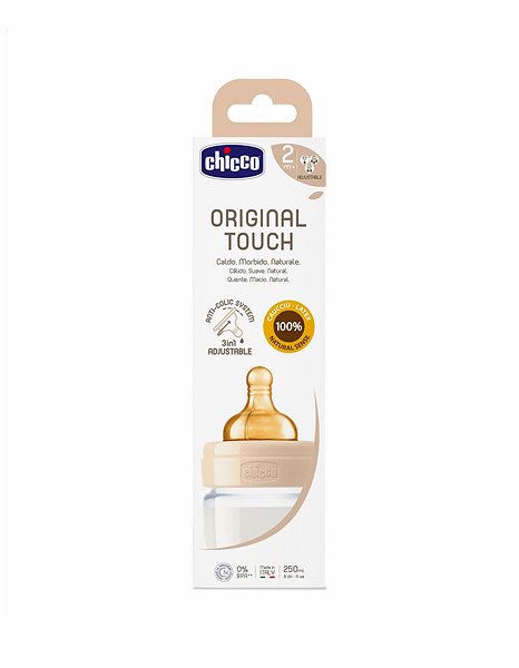 Dojčenská fľaša Chicco Original Touch latex, 250 ml – neutral Obal/škatuľka