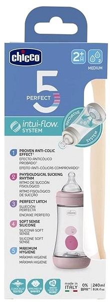 Chicco Perfect 5 silicone baby bottle, 240ml girl, Packaging/box