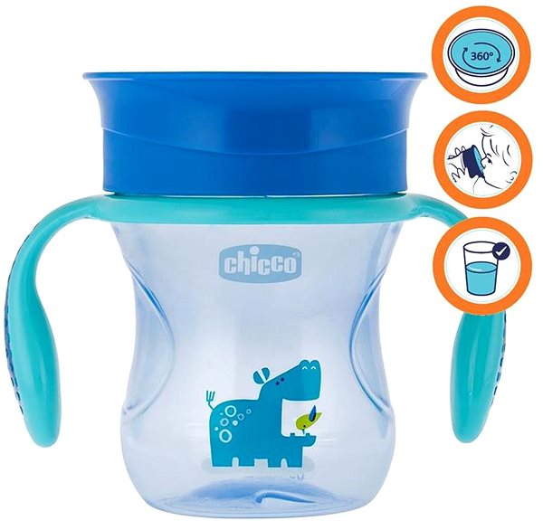 Tanulópohár Chicco pohár Perfect 360 fogantyúval 200 ml, kék 12 m+ ...