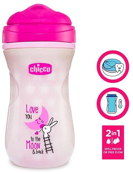 Tanulópohár Chicco Shiny thermo fluoreszkáló pohár kemény itatóval 200 ml, rózsaszín 14 m+ ...