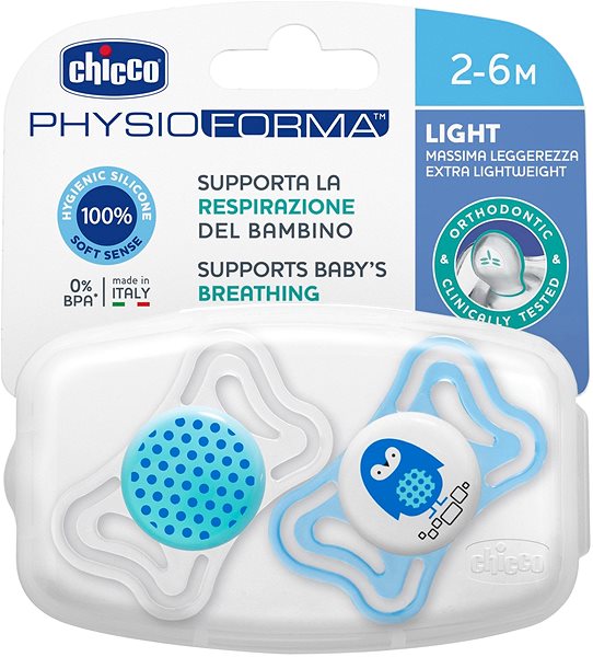 Cumi Chicco Physio Light szilikon fiú - pöttyök / pingvin 2 db, 2–6 m + Csomagolás/doboz