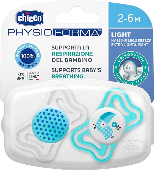 Cumi Chicco Physio Light szilikon fiú - pöttyök / tukán 2 db, 2–6 m + Csomagolás/doboz