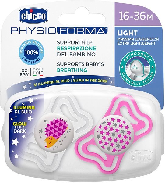 Cumi Chicco Physio Light szilikon éjszakai lány 2 db, 16–36 m+ Csomagolás/doboz