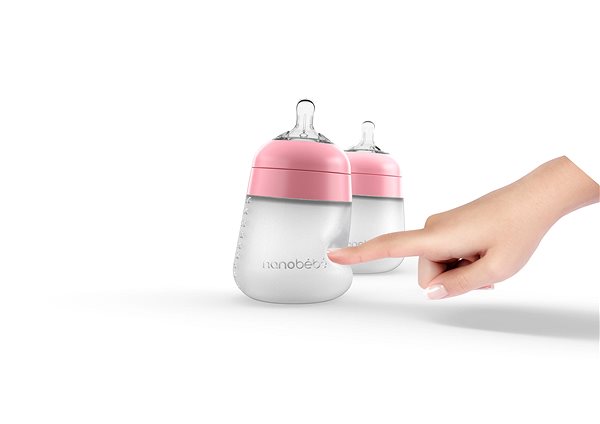 Dojčenská fľaša NANOBÉBÉ silikónová detská Flexy fľaša 270 ml, 2 ks, ružová Screen