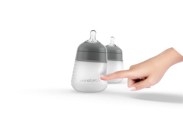 Dojčenská fľaša NANOBÉBÉ silikónová detská Flexy fľaša 270 ml, 2 ks, sivá Screen