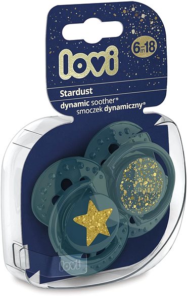 Cumlík LOVI cumlík silikónový dynamický Stardust 6 – 18 mes. 2 ks, zelený Obal/škatuľka