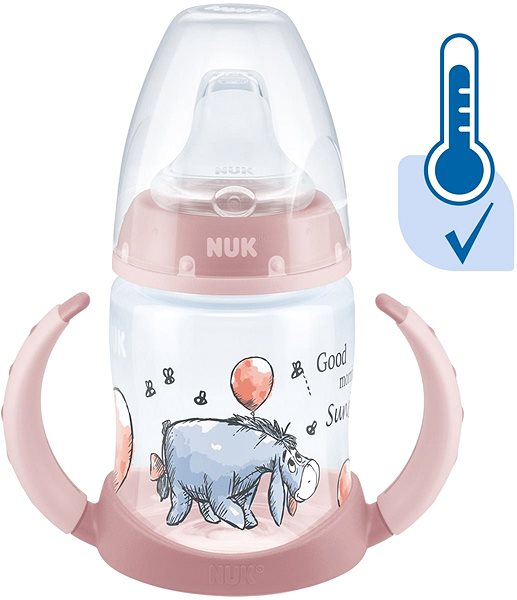 Detská fľaša na pitie NUK  fľaštička na učenie  DISNEY-Medvedík Pú s kontrolou teploty 150 ml ružová (mix motívov) ...